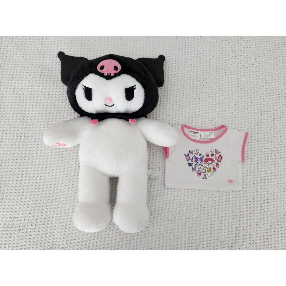 Kuromi Build A Bear Sanrio Black White Pink 17" Stuffed Plush Toy Shirt BAB EUC